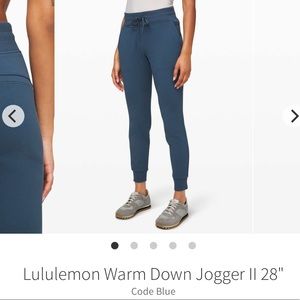 lululemon blue warm down joggers